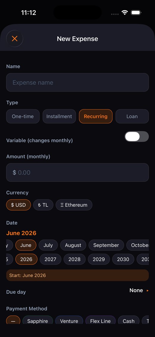 New expense screen